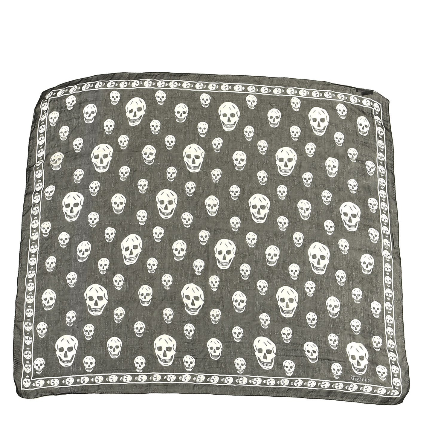 Silk Chiffon Skull Scarf Black White