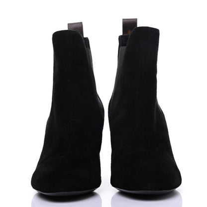 Louis Vuitton Suede Monogram Uniformes Cap Toe Chelsea 75mm Ankle Boots 39 Black 2 of 11