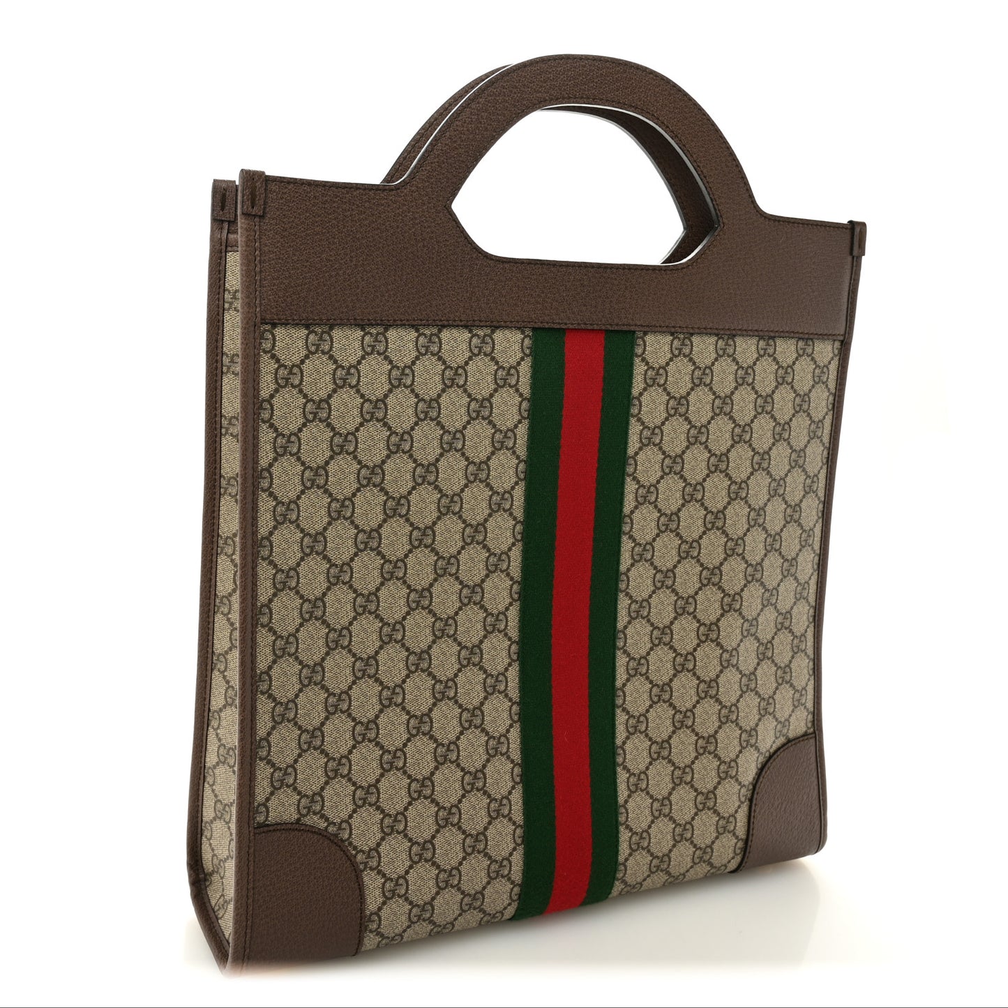 GG Supreme Monogram Textured Calfskin Web Medium Ophidia Slip Handle Tote Beige Ebony New Acero