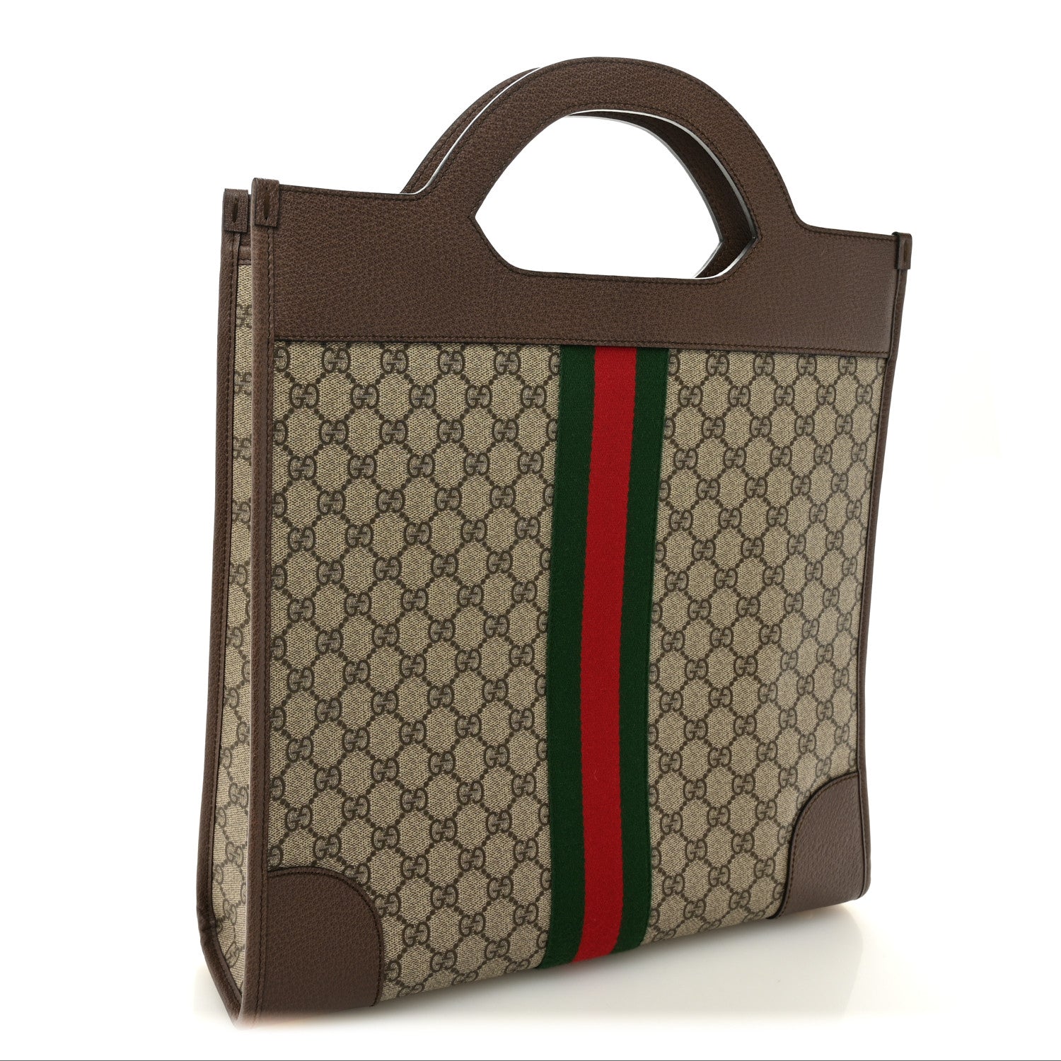 Gucci GG Supreme Monogram Textured Calfskin Web Medium Ophidia Slip Handle Tote Beige Ebony New Acero 3 of 10