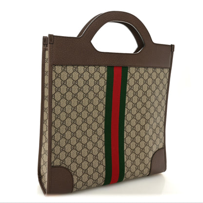 Gucci GG Supreme Monogram Textured Calfskin Web Medium Ophidia Slip Handle Tote Beige Ebony New Acero 3 of 10