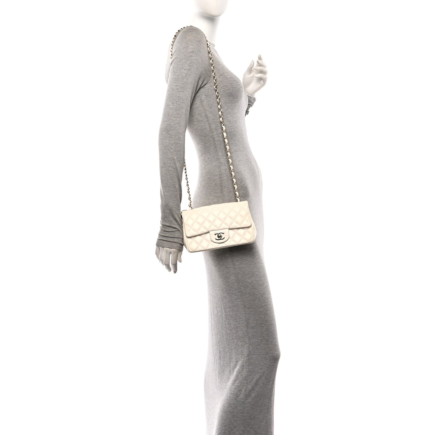 Lambskin Quilted Mini Rectangular Flap White