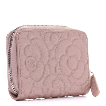 Chanel Goatskin Camellia Embossed Zip Coin Purse Light Pink 3 of 7