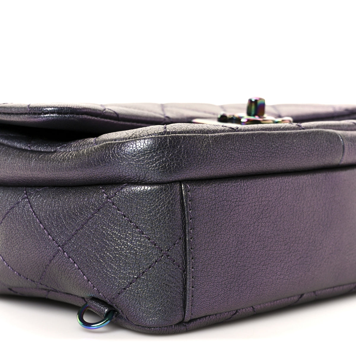 Chanel Iridescent Goatskin Quilted Small Double Carry Waist Chain Flap Purple 9 of 10