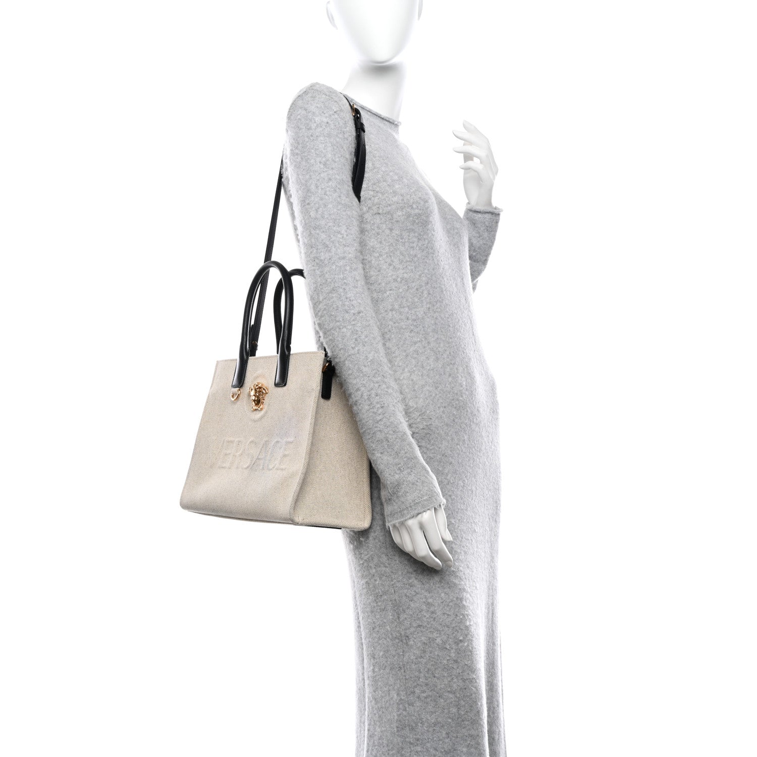 Versace Canvas Calfskin La Medusa Tote Bag Beige 2 of 11