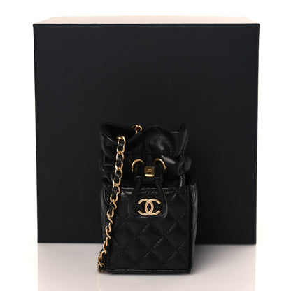 Chanel Calfskin Quilted Mini Drawstring Bucket Bag Black 11 of 11