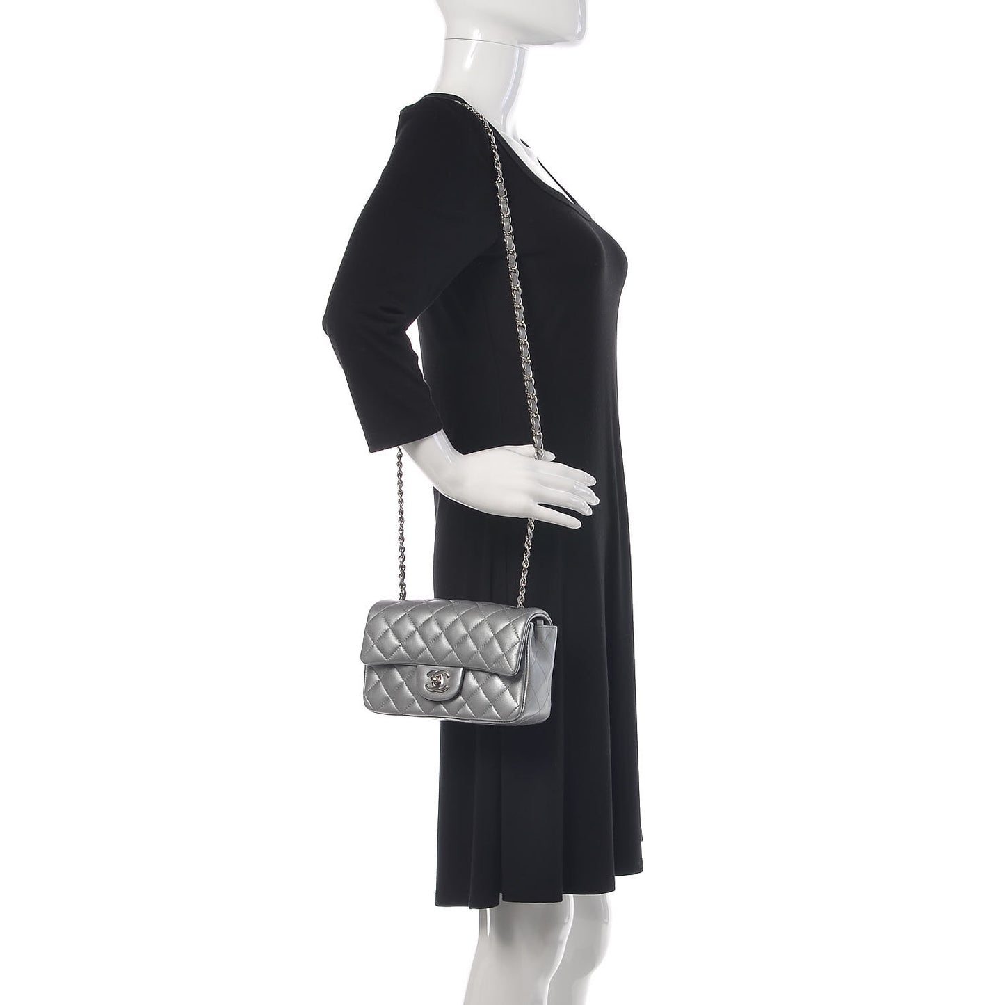 Metallic Lambskin Quilted Mini Rectangular Flap Silver