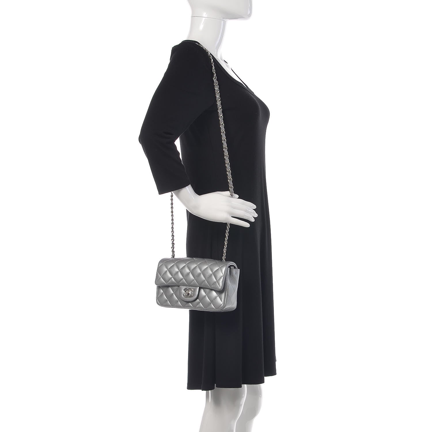 Chanel Metallic Lambskin Quilted Mini Rectangular Flap Silver 2 of 10