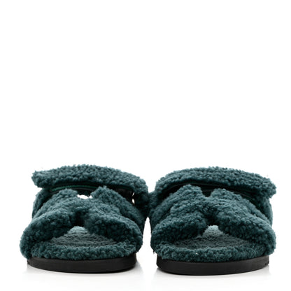 Hermes Woolskin Womens Chypre Sandals 39 Vert Anglais 2 of 9