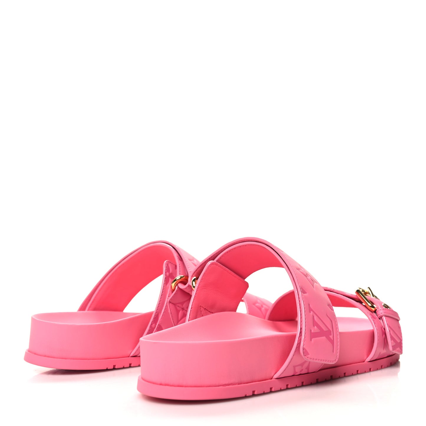Calfskin Monogram Embossed Bom Dia Flat Mule Sandals 39 Pink