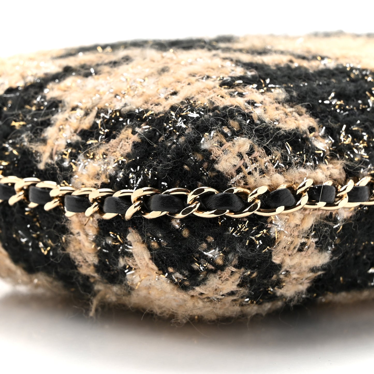 Tweed Chain Around Phone Holder Beige Black