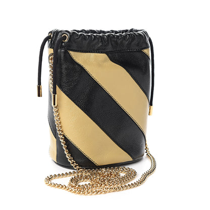 Gucci Calfskin Diagonal Striped Mini Zumi Bucket Bag Black Beige 2 of 9