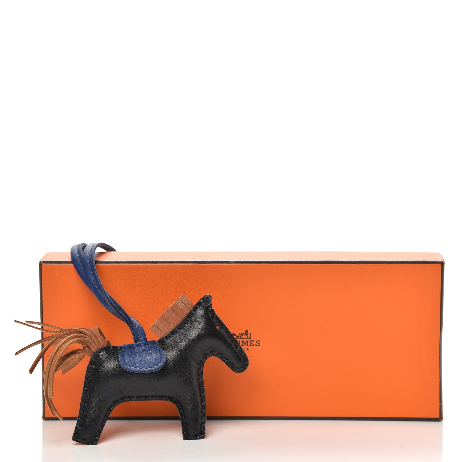 Hermes Milo Lambskin Grigri Rodeo Horse Bag Charm PM Black Bleu Saphir Gold 4 of 4