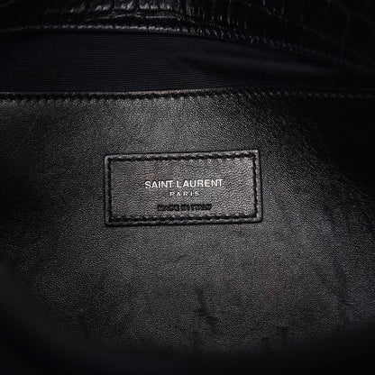 Saint Laurent Calfskin Crocodile Embossed Medium West Hollywood Monogram Fold-Over Black 7 of 8