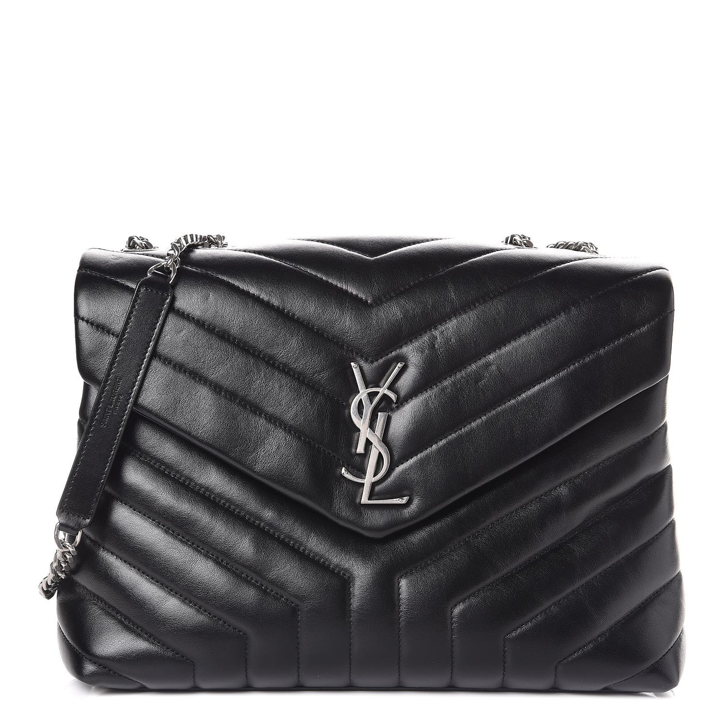 Calfskin Y Quilted Monogram Medium Loulou Chain Satchel Black