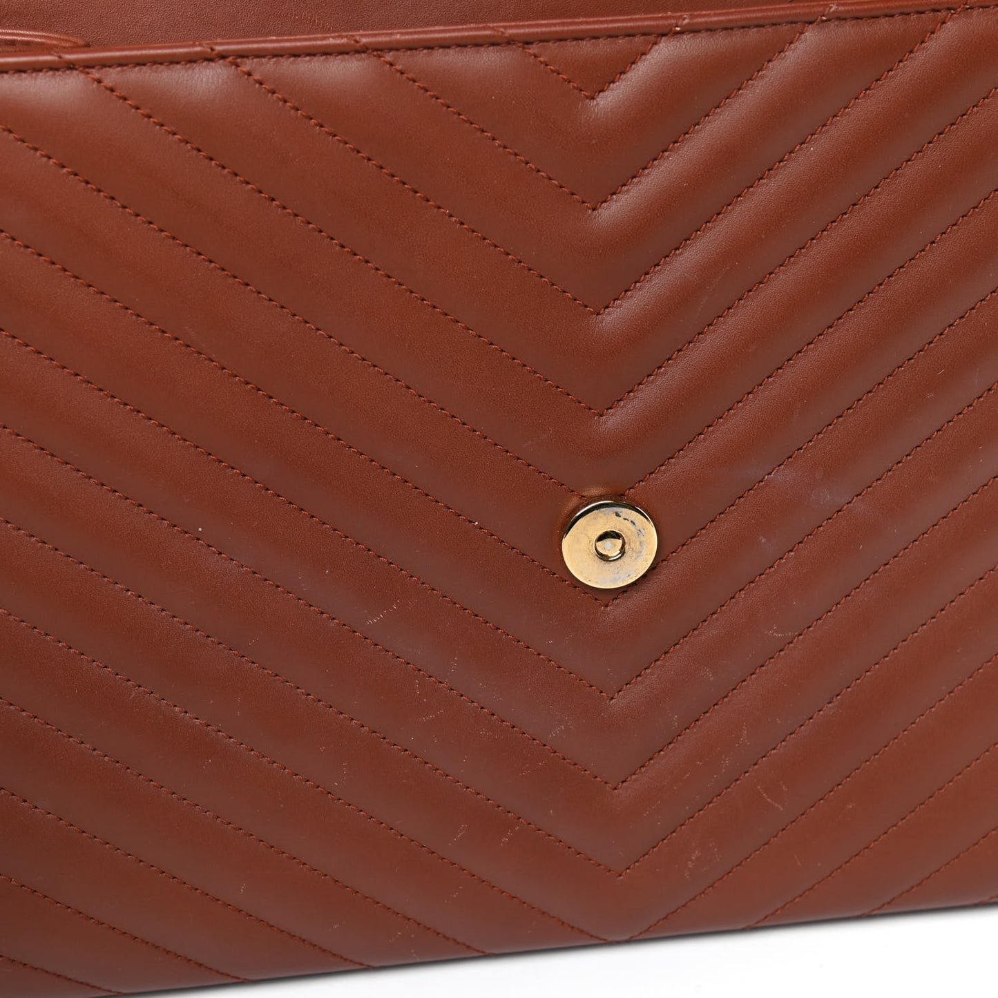 Smooth Calfskin Matelasse Chevron Large Monogram Satchel Brown
