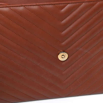 Saint Laurent Smooth Calfskin Matelasse Chevron Large Monogram Satchel Brown 8 of 9