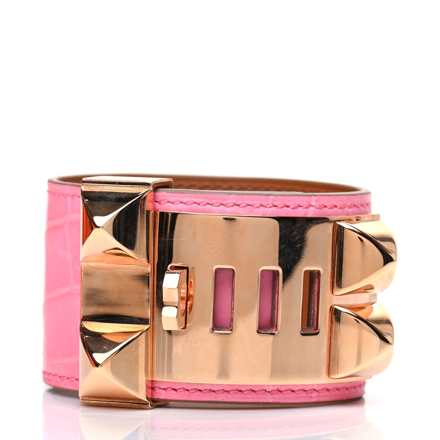 Hermes Matte Niloticus Crocodile Collier De Chien CDC Bracelet T2 Rose Bubblegum 3 of 6