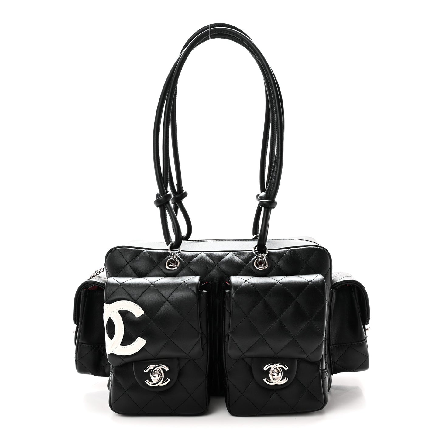 Calfskin Quilted Small Cambon Multipocket Reporter Black White