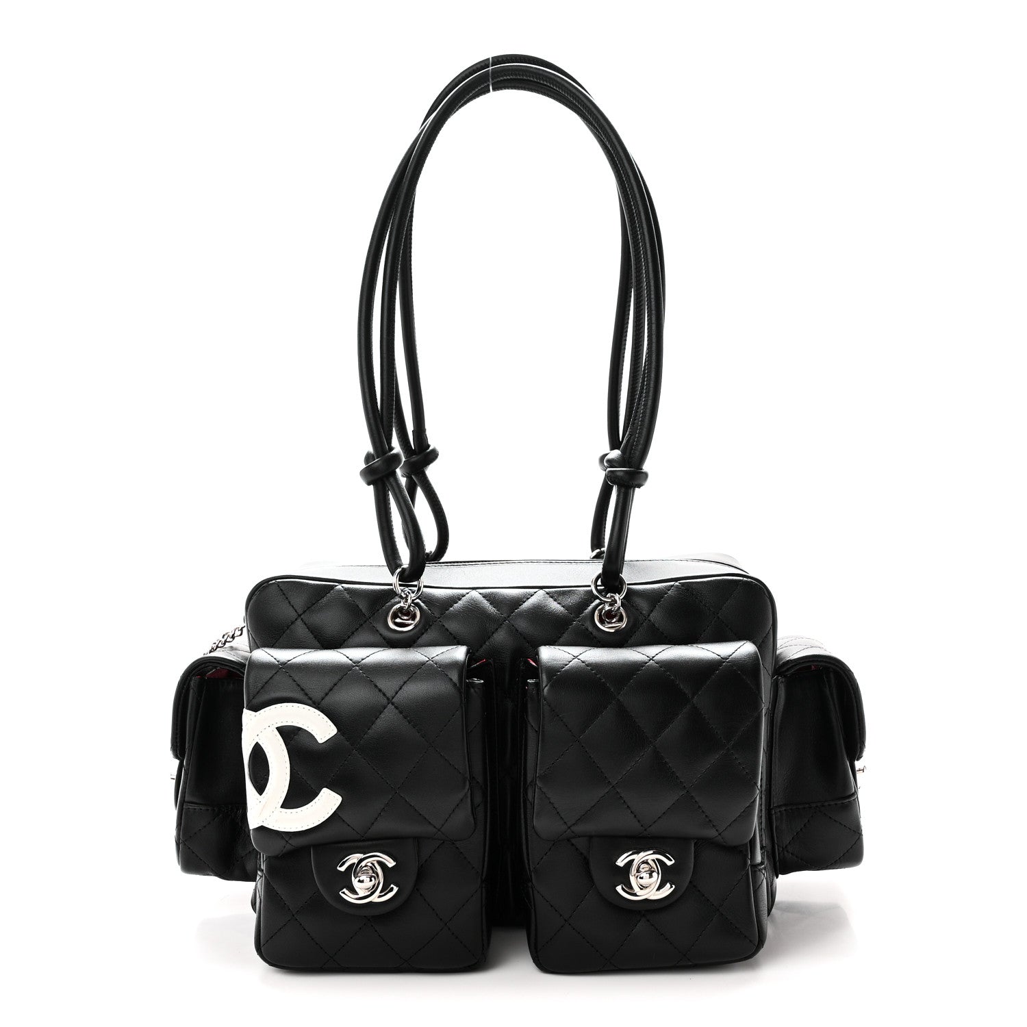 Chanel Calfskin Quilted Small Cambon Multipocket Reporter Black White 1 of 10