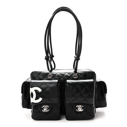 Chanel Calfskin Quilted Small Cambon Multipocket Reporter Black White 1 of 10