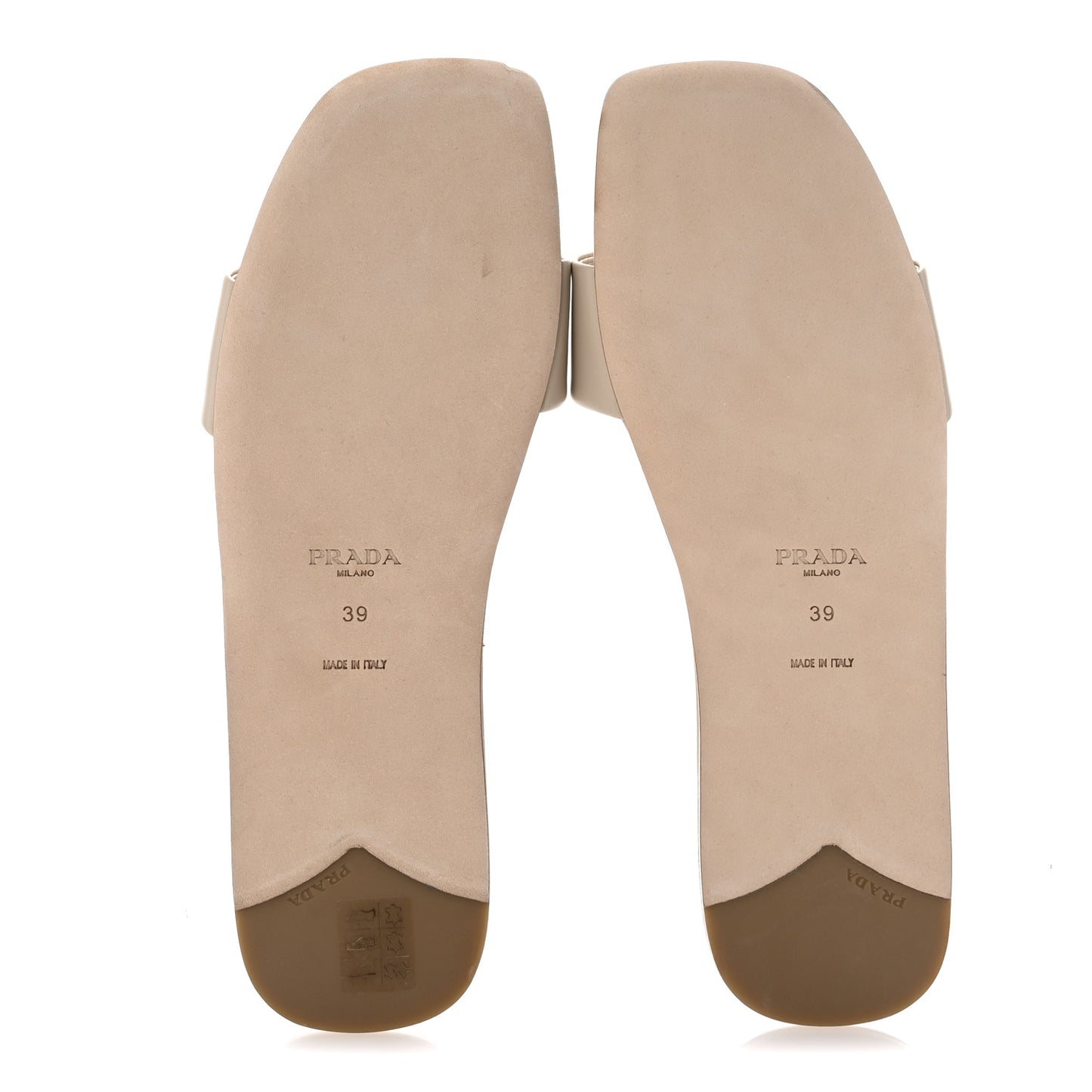 Nappa Metal Triangle Logo Flat Slide Sandals 39 Travertino