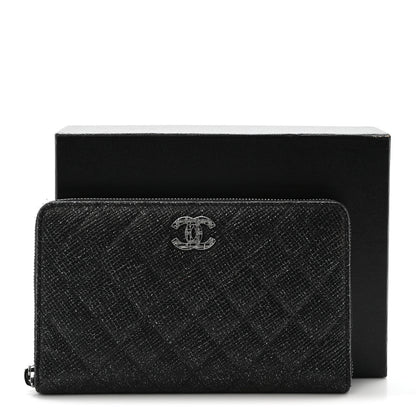 Chanel Glittered Calfskin Quilted Large Zip Around Organizer Wallet Black 9 of 9
