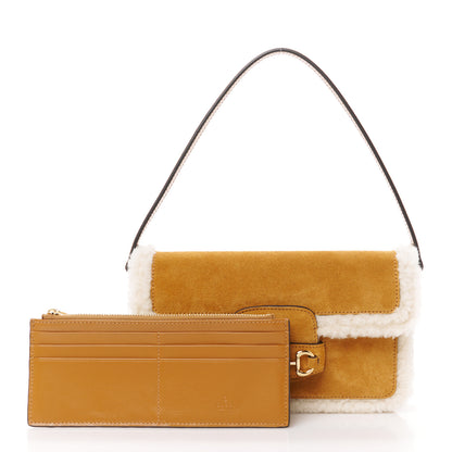 Gucci Suede Shearling Horsebit Mini 1955 Shoulder Bag Honey Beige Milk 3 of 13
