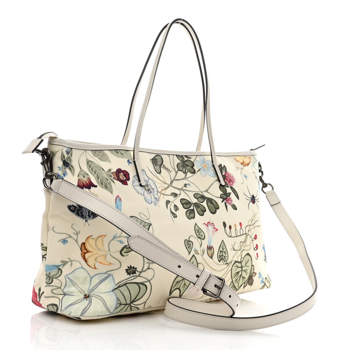 Canvas Flora Knight Medium Zippered Tote White