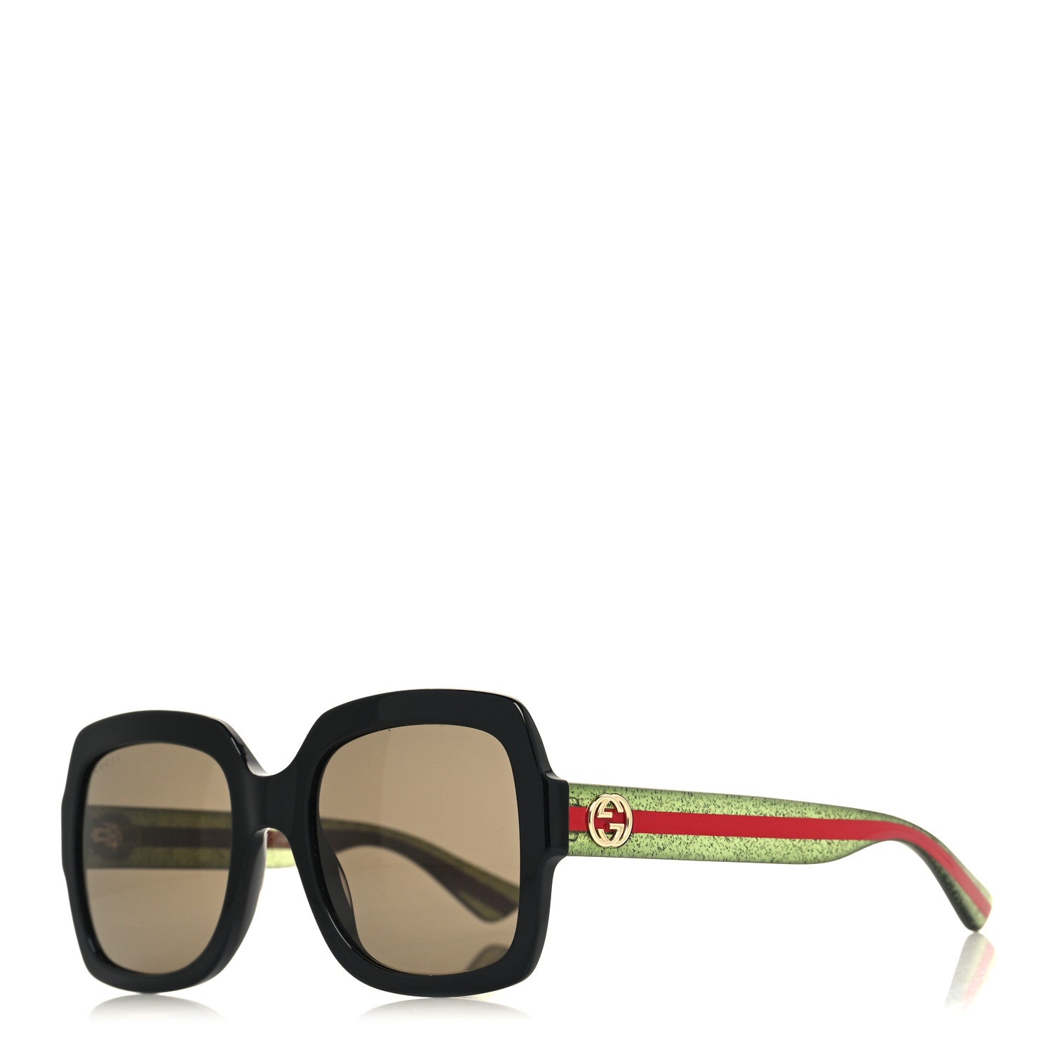 Gucci Acetate Square Frame Web Glitter Sunglasses GG0036S Black Green 1 of 8