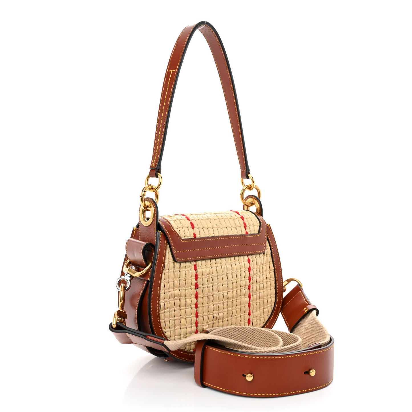 Calfskin Raffia Embroidered Small Tess Bag Sepia Brown