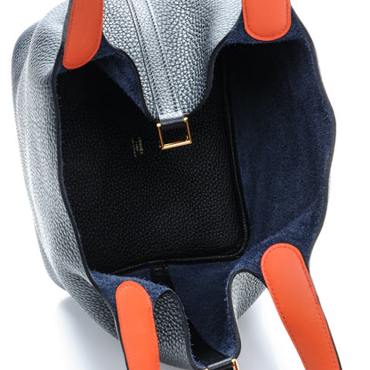 Hermes Taurillon Clemence Picotin Lock 22 MM Bleu Indigo Orange Poppy 5 of 7