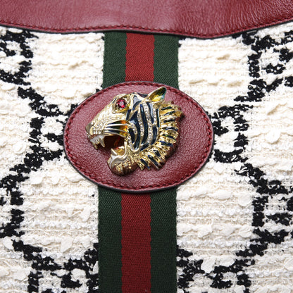 Gucci Tweed GG Monogram Large Rajah Chain Tote White Black Romantic Cherry 11 of 11