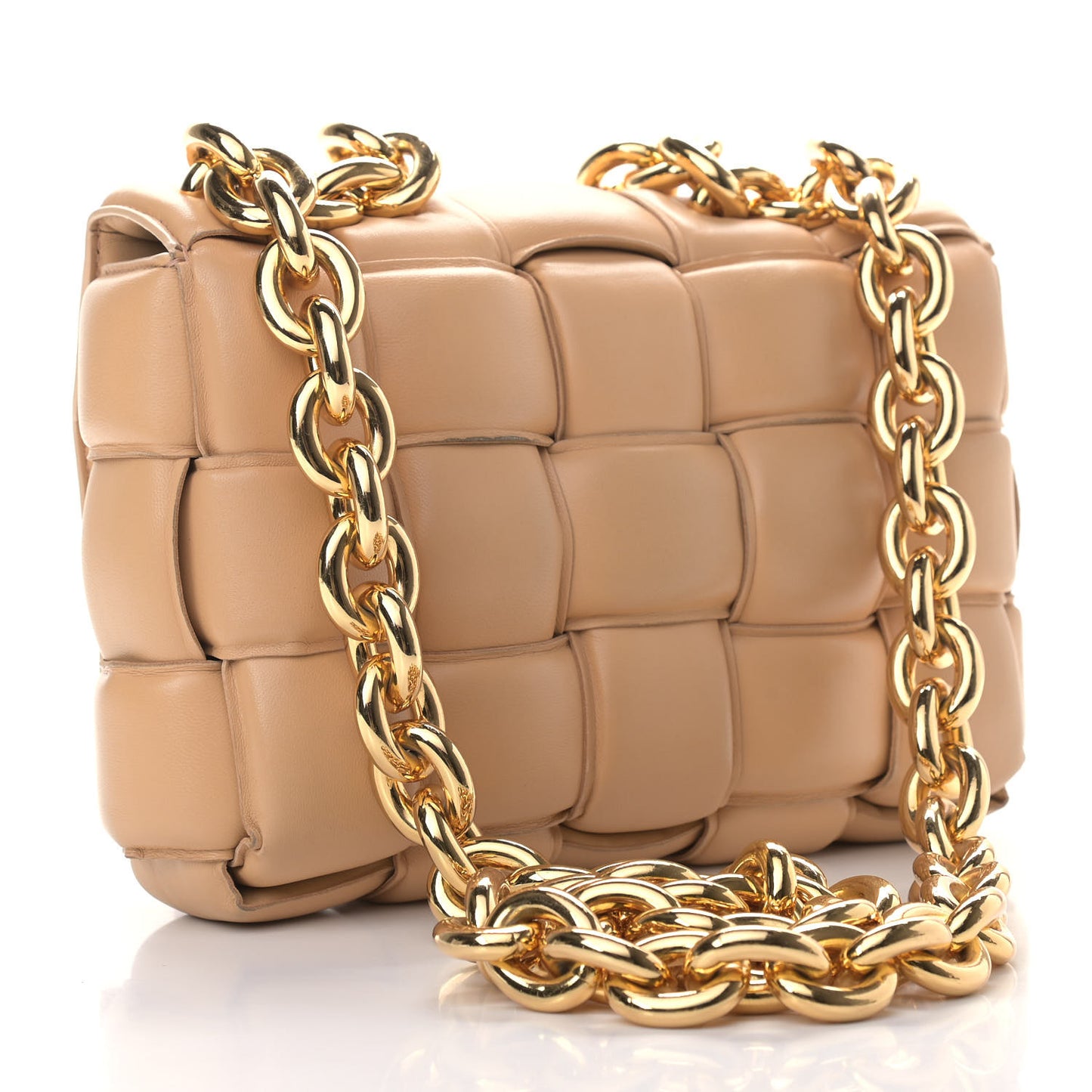 Lambskin Maxi Intreccio Padded Chain Cassette Crossbody Bag Almond