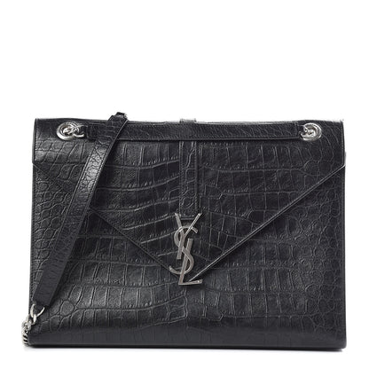 Saint Laurent Calfskin Crocodile Embossed Monogram Large Satchel Black 1 of 10