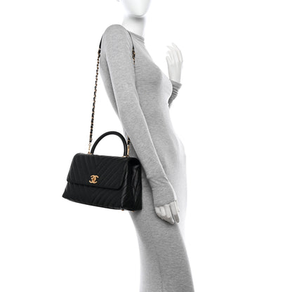 Chanel Caviar Chevron Quilted Small Coco Handle Flap Black 2 of 11