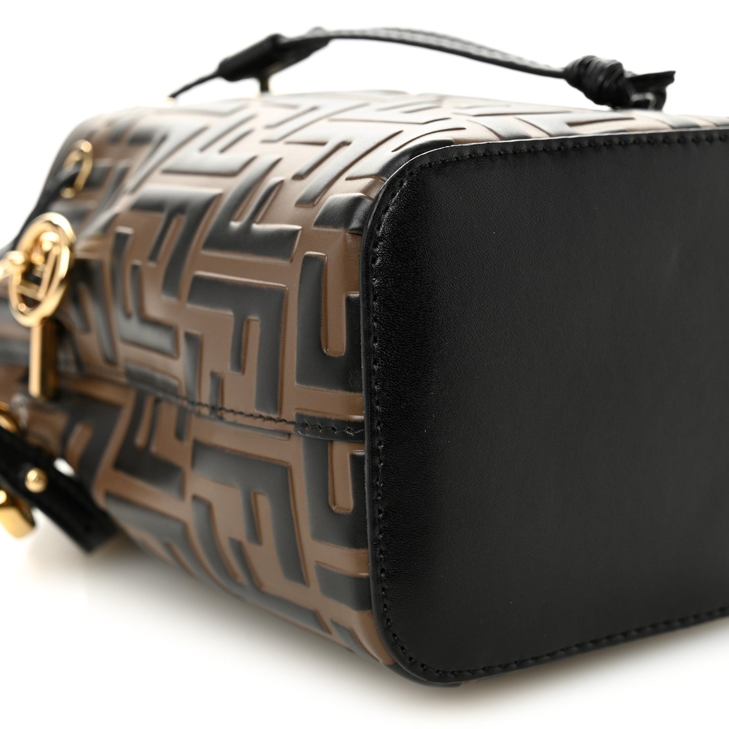 Fendi Vitello Liberty F is Fendi Bi-Color FF 1974 Embossed Mini Mon Tresor Bucket Bag Maya Black 9 of 10