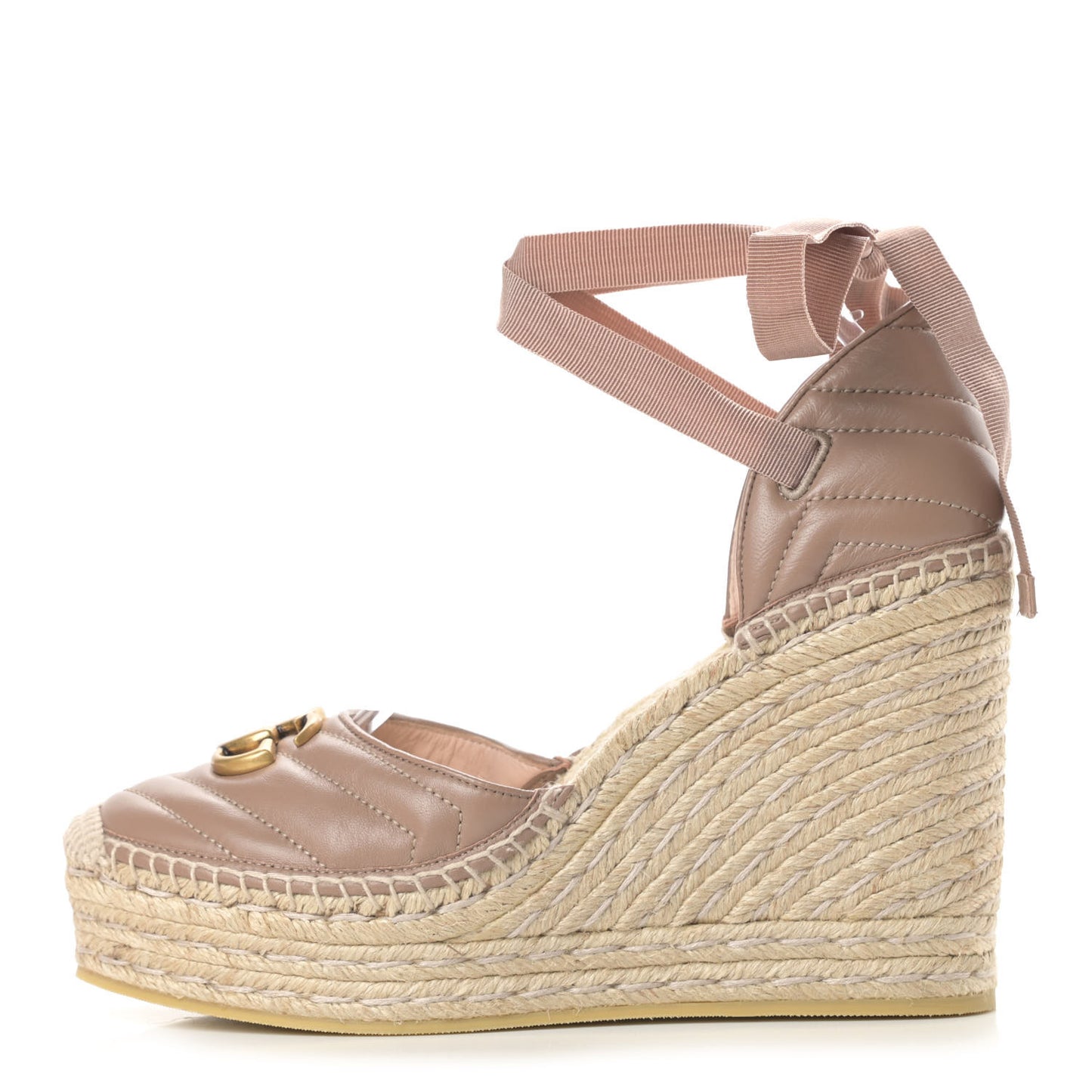 Nappa Matelasse GG Marmont Ankle Wrap Platform 35/120mm Espadrille Wedges 41 Porcelain Rose