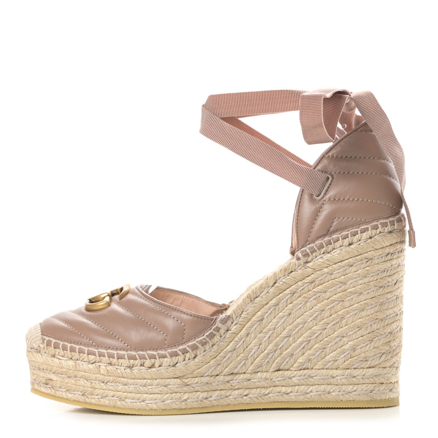 Gucci Nappa Matelasse GG Marmont Ankle Wrap Platform 35/120mm Espadrille Wedges 41 Porcelain Rose 1 of 10
