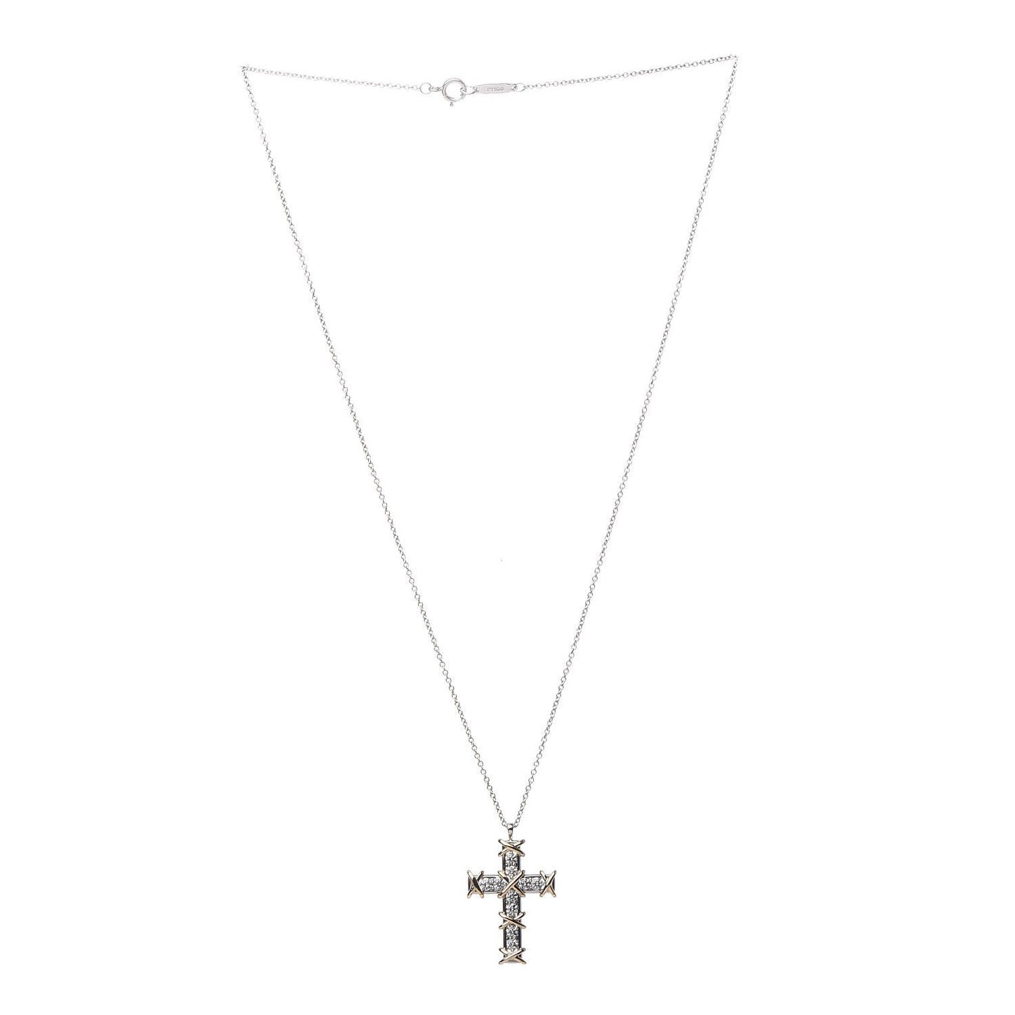 Platinum 18K Yellow Gold Diamond Schlumberger Cross Pendant Necklace
