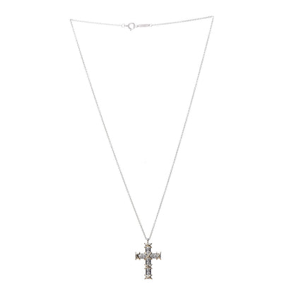 Tiffany Platinum 18K Yellow Gold Diamond Schlumberger Cross Pendant Necklace 3 of 8