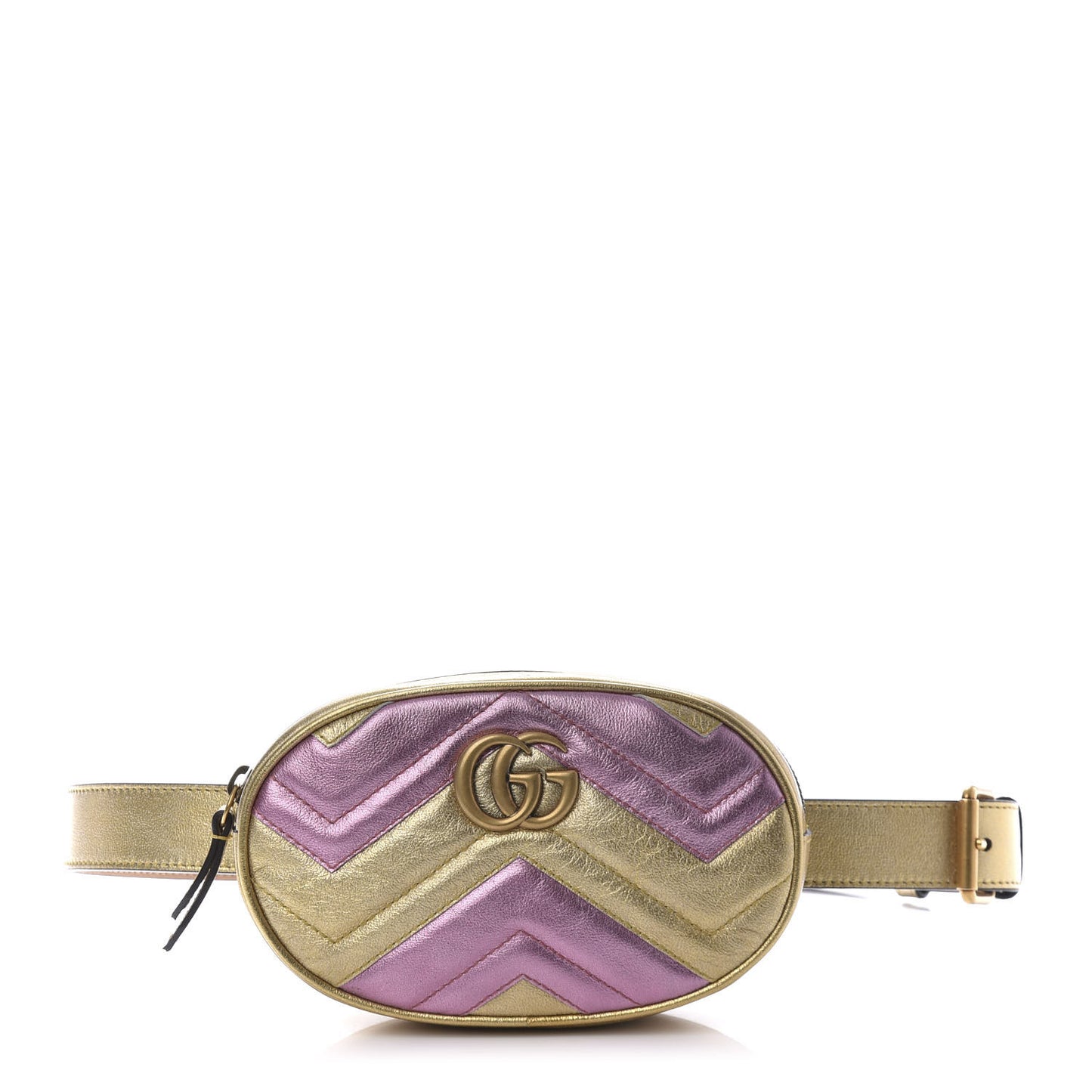 Metallic Nappa Matelasse Heart GG Marmont Belt Bag 95 38 Oro Vecchio Rosa