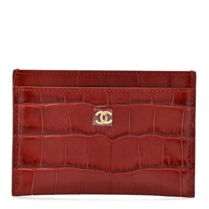 Chanel Calfskin Crocodile Embossed Crococo Card Holder Burgundy 1 of 8