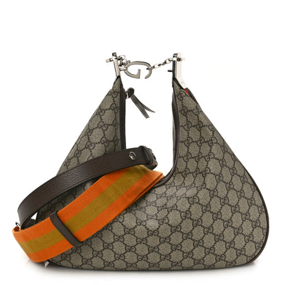 Gucci GG Supreme Monogram Textured Calfskin Web Large Attache Shoulder Bag Beige Ebony New Acero 1 of 9