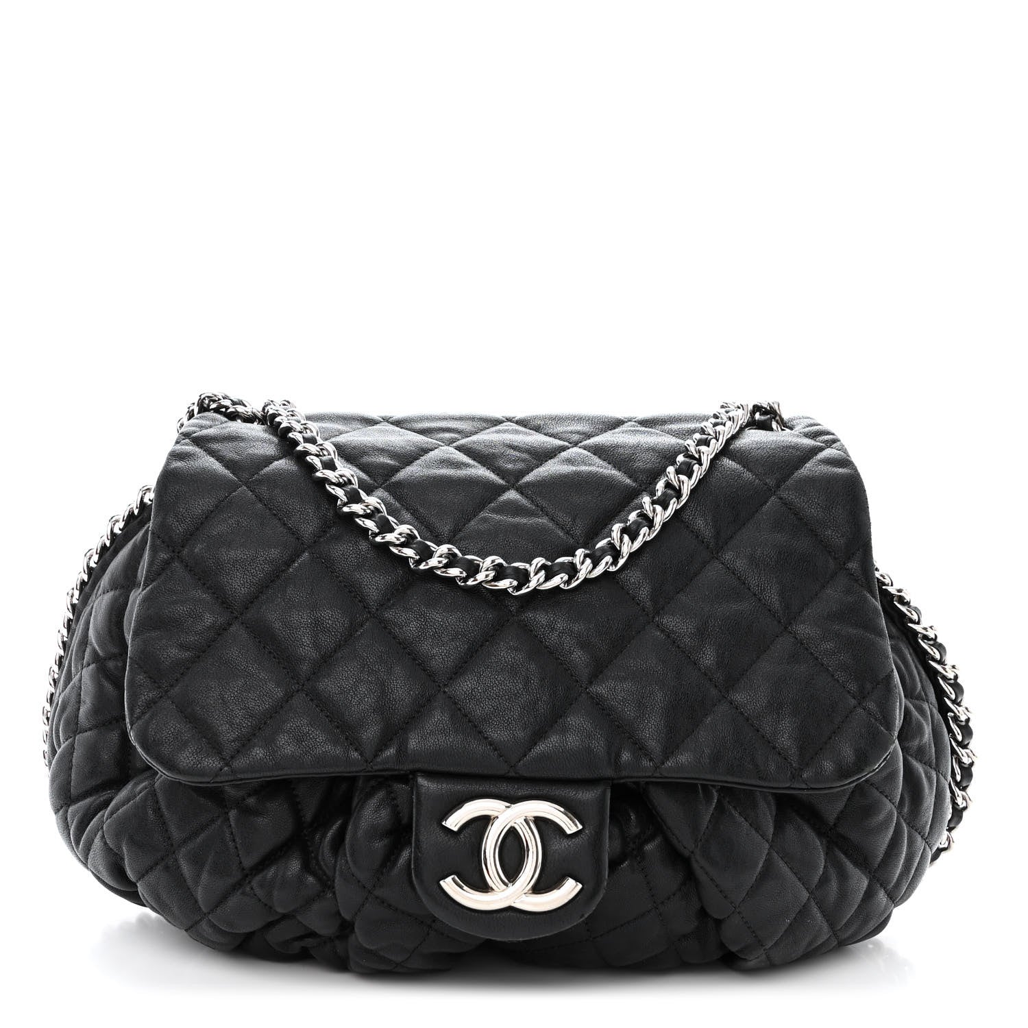 Chanel Washed Lambskin Quilted Large Chain Around Messenger Black 1 of 11