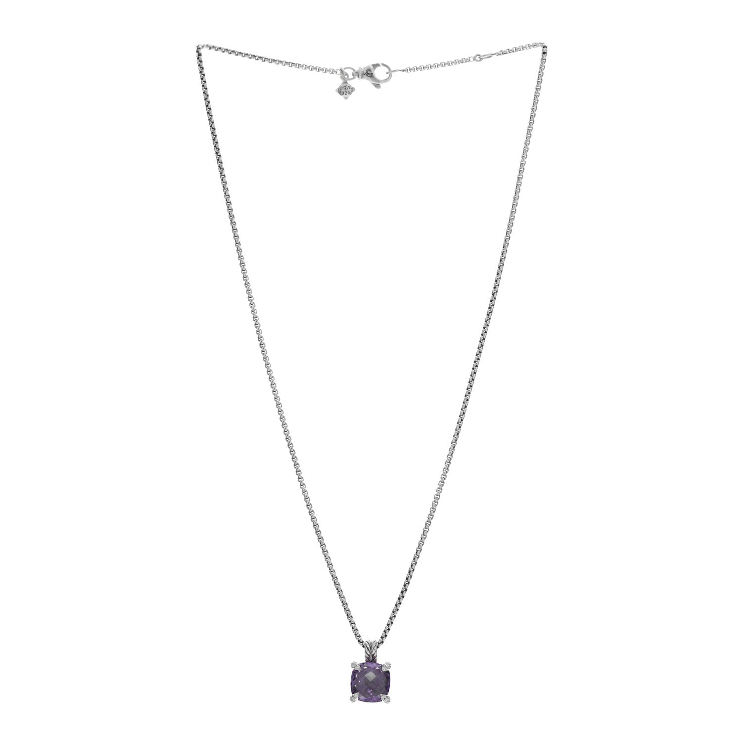 David Yurman Sterling Silver Diamond Amethyst 11mm Chatelaine Pendant Necklace 2 of 3