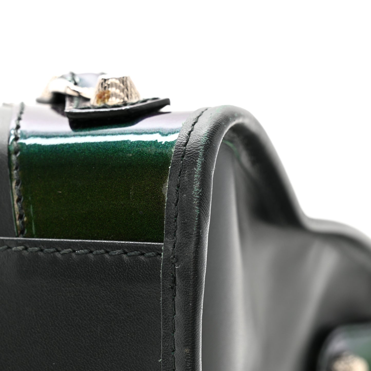 Smooth Calfskin Metallic Patent Giant 12 Silver Hardware City Vert Poker Fonce