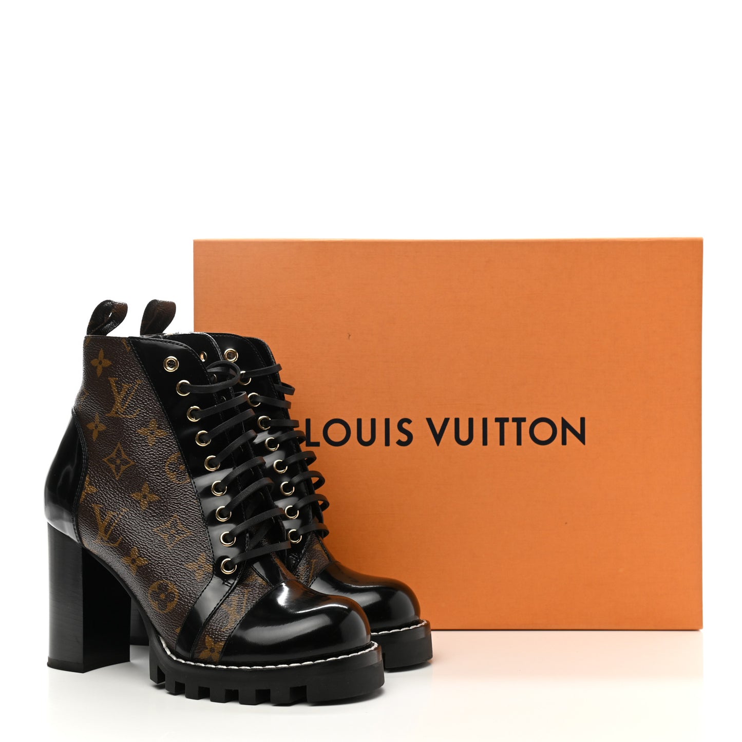 Patent Calfskin Monogram Star Trail Ankle Boots 38 Black