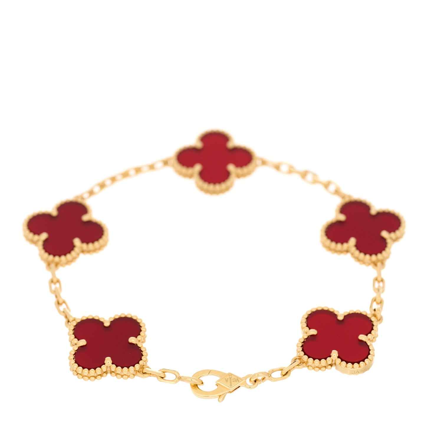 18K Yellow Gold Carnelian 5 Motifs Vintage Alhambra Bracelet
