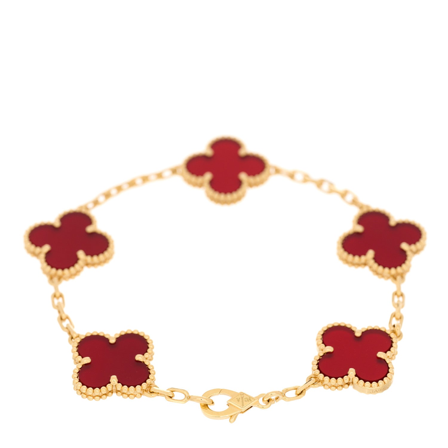 Van Cleef & Arpels 18K Yellow Gold Carnelian 5 Motifs Vintage Alhambra Bracelet 3 of 5